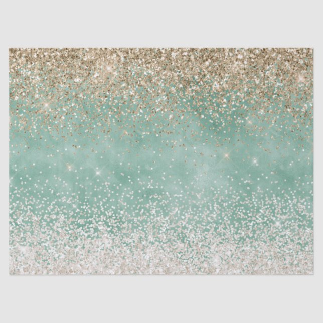Mint White Glam Gold Sparkle Glitter Christmas Tissue Paper (Front)