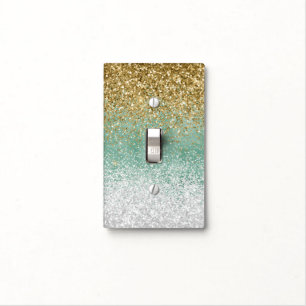 Mint White Glam Gold Sparkle Glitter Light Switch Cover