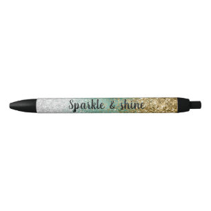 Mint White Glam Gold Sparkle Glitter Pen