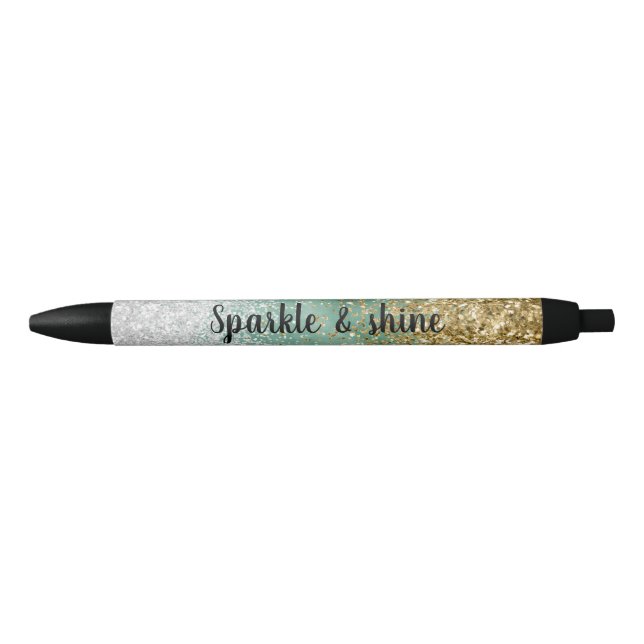 Mint White Glam Gold Sparkle Glitter Pen (Front)