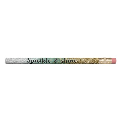 Mint White Glam Gold Sparkle Glitter Pencil