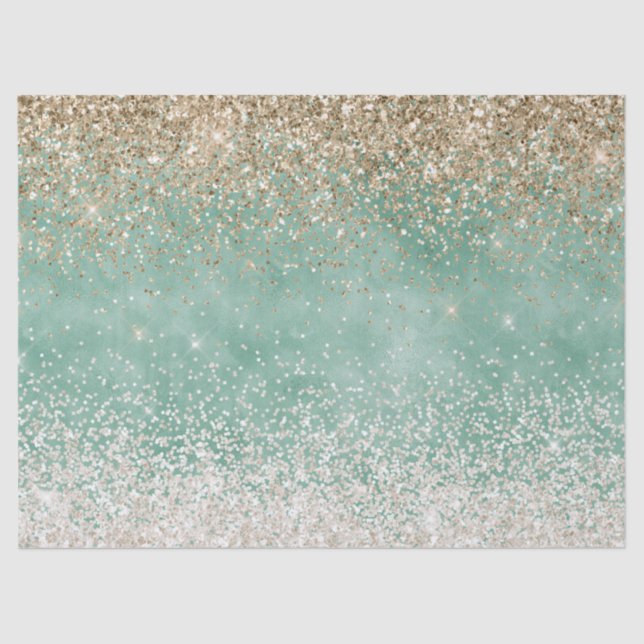 Mint White Glam Gold Sparkle Glitter Tissue Paper (Front)
