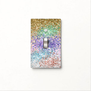 Mint White Glam Gold Sparkle Mermaid Glitter Light Switch Cover