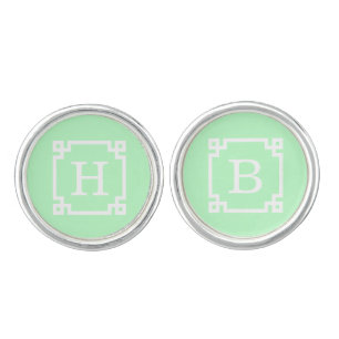 Mint White Greek Key Frame #2 Initial Monogram Cufflinks