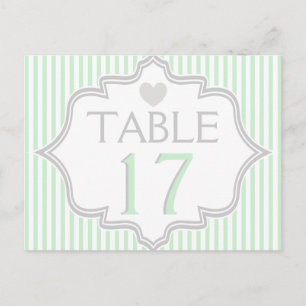 Mint, white, grey stripes wedding table number