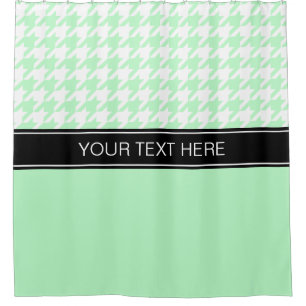 Mint White Houndstooth CB Black Name Monogram Shower Curtain