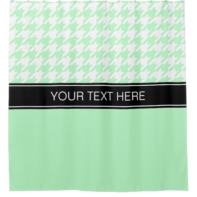 Mint White Houndstooth CB Black Name Monogram Shower Curtain (Front)