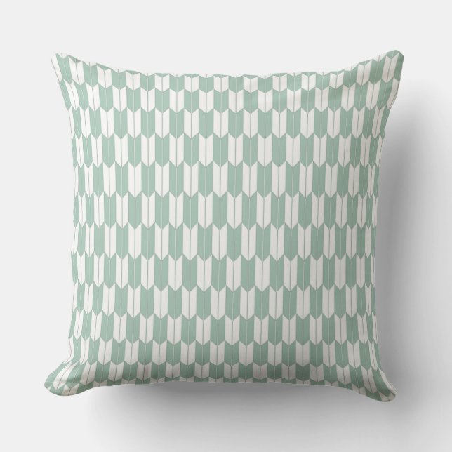 Mint & White Japanese Yagasuri Throw Pillow (Front)
