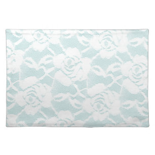 Mint White Lace Roses Floral Cloth Placemat