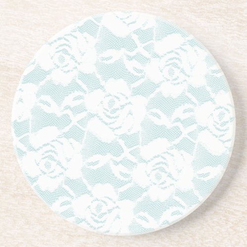 Mint White Lace Roses Floral Coaster