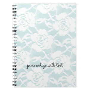 Mint White Lace Roses Floral Notebook