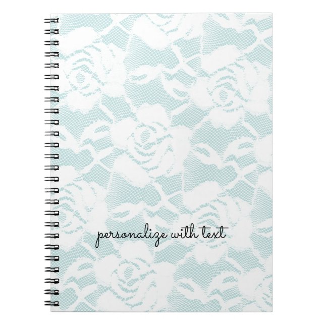 Mint White Lace Roses Floral Notebook (Front)
