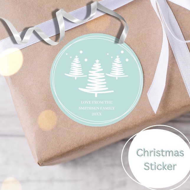 Mint White Minimalist Christmas Trees Classic Round Sticker (Creator Uploaded)