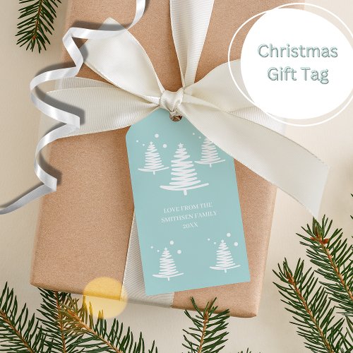 Mint White Minimalist Christmas Trees Gift Tags