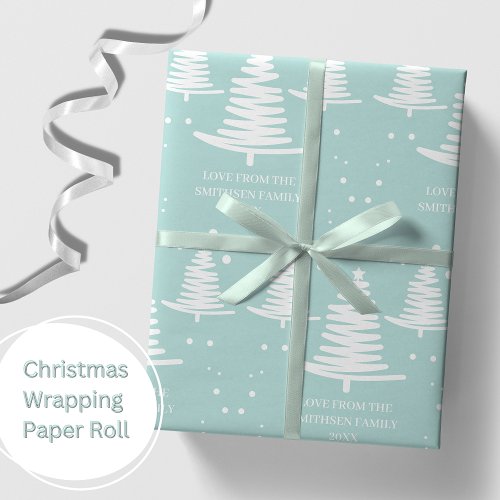 Mint White Minimalist Christmas Trees Wrapping Paper