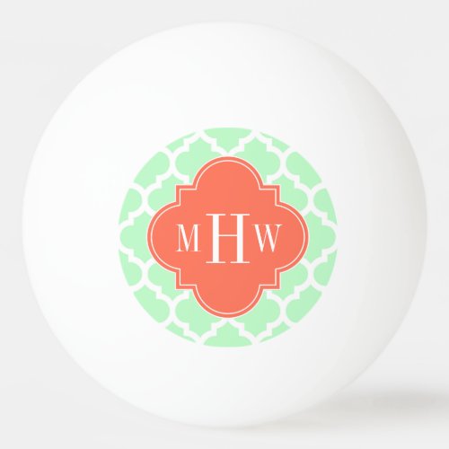 Mint White Moroccan 5 Coral 3 Initial Monogram Ping Pong Ball
