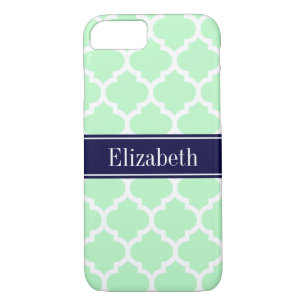 Mint White Moroccan #5 Navy Blue Name Monogram iPhone 8/7 Case