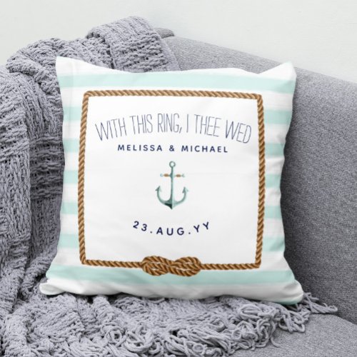 Mint  White Nautical Infinity Knot Ring Bearer Throw Pillow