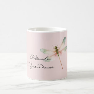 Mint White Pink Dragonfly Coffee Mug