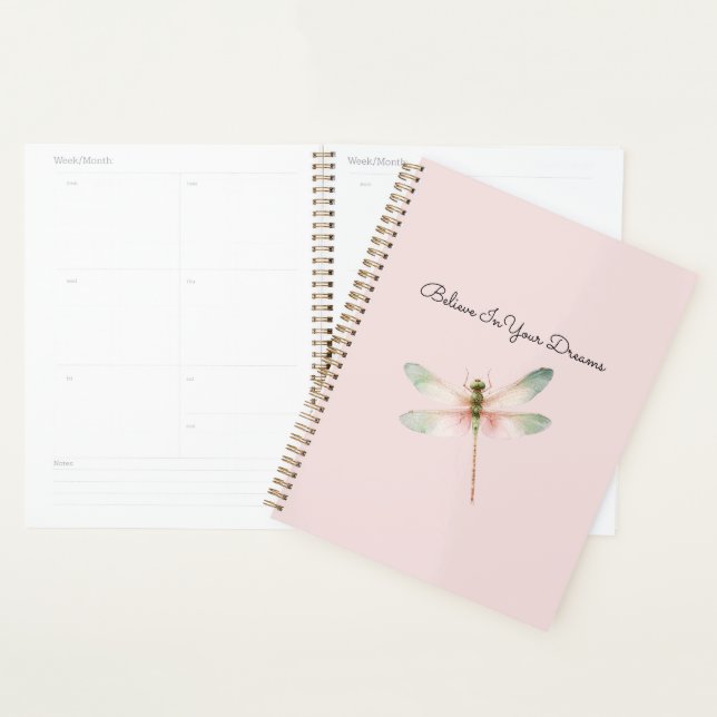 Mint White Pink Dragonfly Planner (Display)