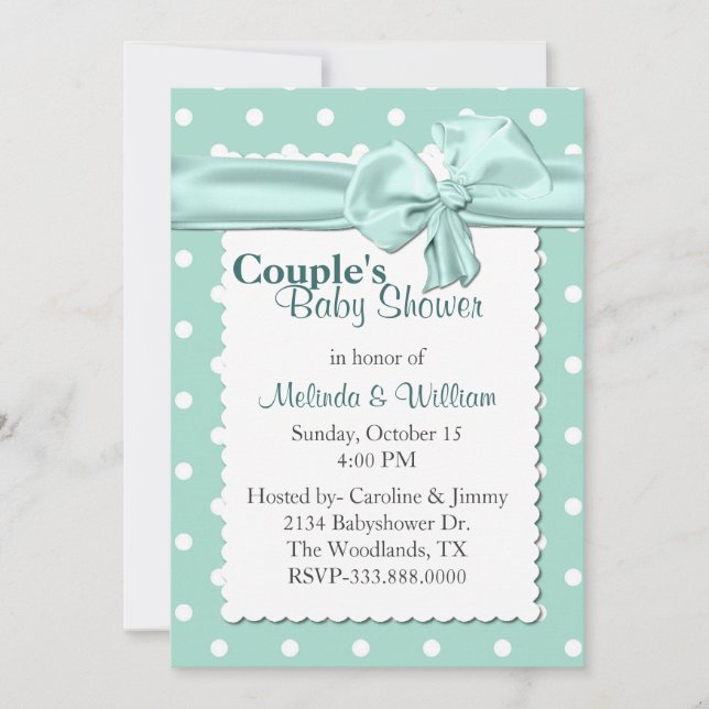 Mint & White Polka Dot Couple's Baby Shower Invitation (Front)