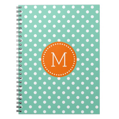 Mint  White Polkadots Pattern Orange Accent Notebook