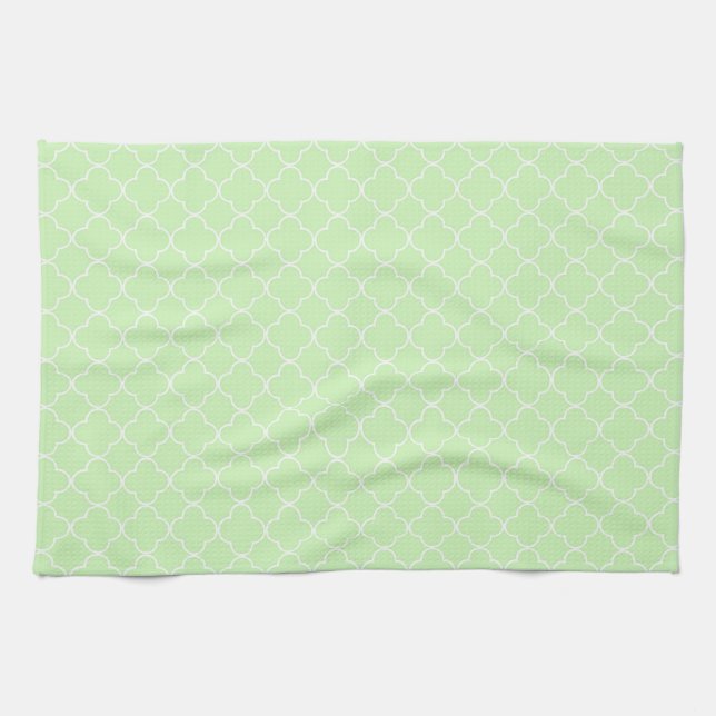 Mint White Quatrefoil Kitchen Cloth Towel (Horizontal)