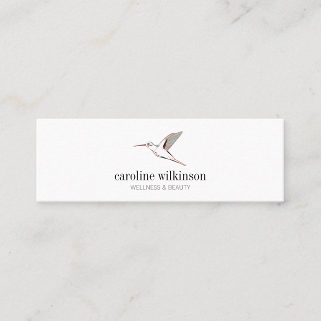 Mint white red elegant hummingbird illustration mini business card (Front)