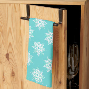 Mint White Snowflake Pattern Kitchen Towel