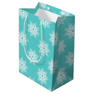 Mint White Snowflake Pattern Medium Gift Bag