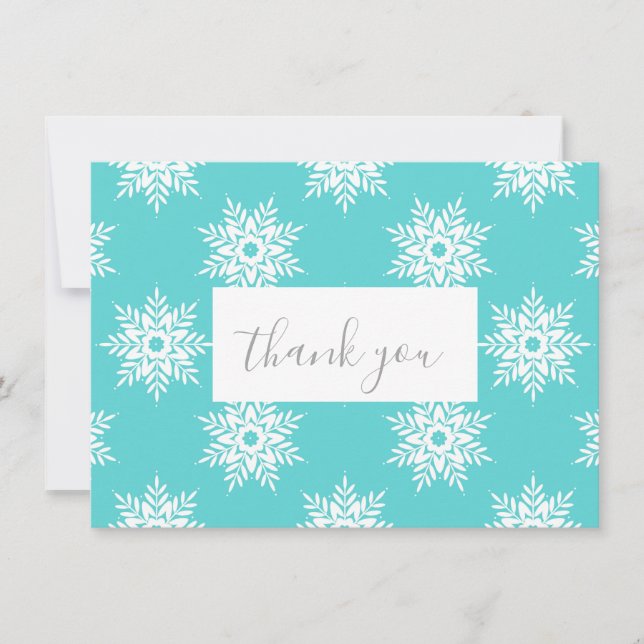 Mint White Snowflake Pattern Thank You Card (Front)