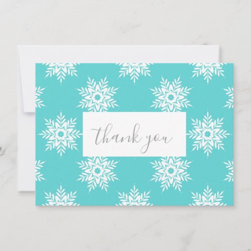 Mint White Snowflake Pattern Thank You Card