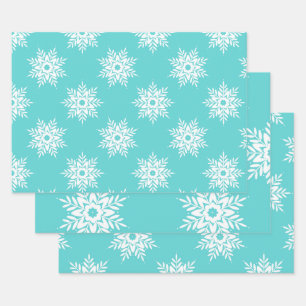 Mint White Snowflake Pattern    Wrapping Paper Sheets
