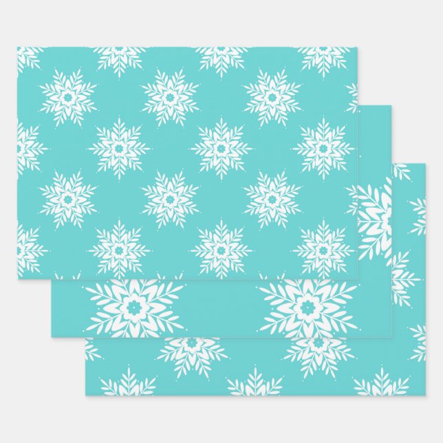 Mint White Snowflake Pattern    Wrapping Paper Sheets (Set)
