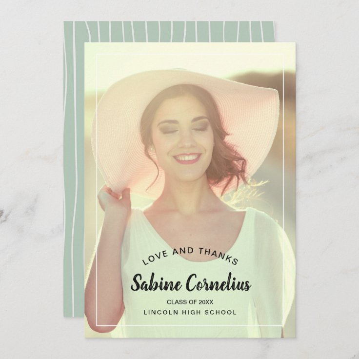 Mint & White Stripes Graduation Thank You Cards Zazzle