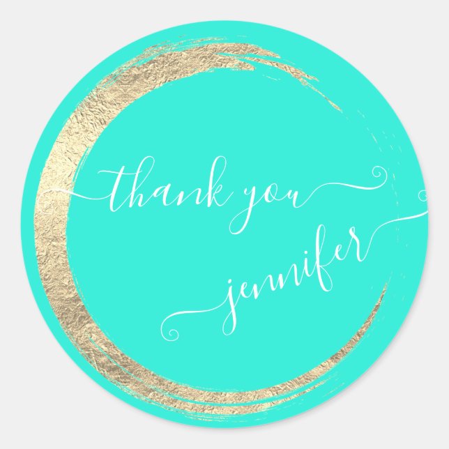 Mint  White Thank You Gold Frame Modern Classic Round Sticker (Front)