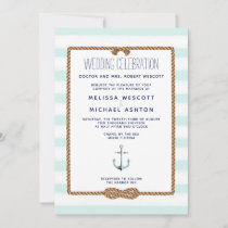 Mint &amp; White Watercolor Nautical Knot Wedding Invitation