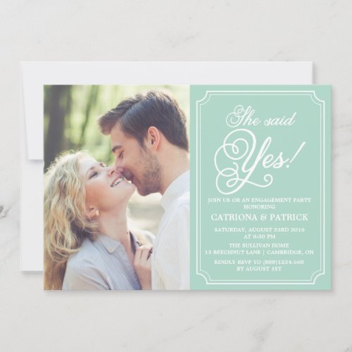 Mint  White Whimsical Engagement Party Invitation