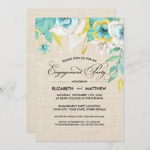 Mint  White  Yellow Floral Engagement Party  Inv Invitation