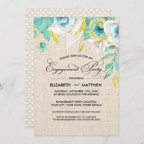 Mint  White  Yellow Floral Engagement Party  Invitation