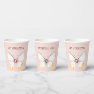 Mint White Yellow Pink Teal Butterfly Birthday Paper Cups