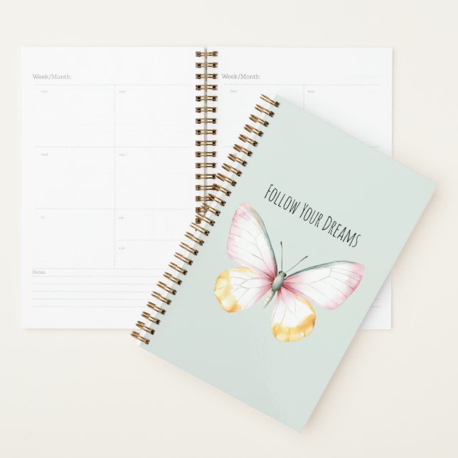 Mint White Yellow Pink Teal Butterfly Planner (Display)
