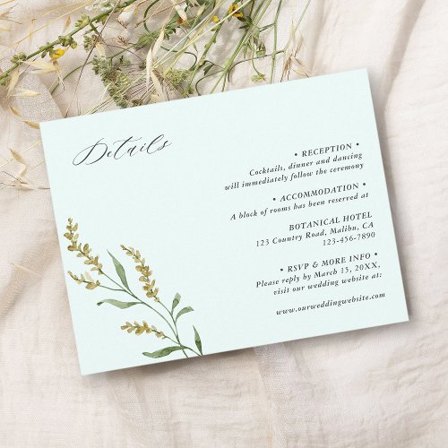 Mint Wildflower Elegant Wedding Details  Enclosure Card