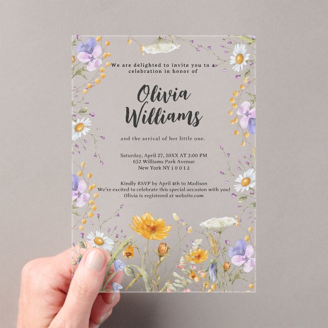 Mint wildflower spring floral Baby Shower  Acrylic Invitations (Insitu (Handheld))