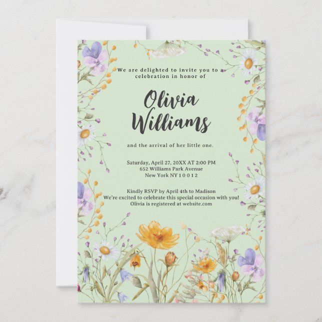 Mint wildflower spring floral Baby Shower  Invitation (Front)