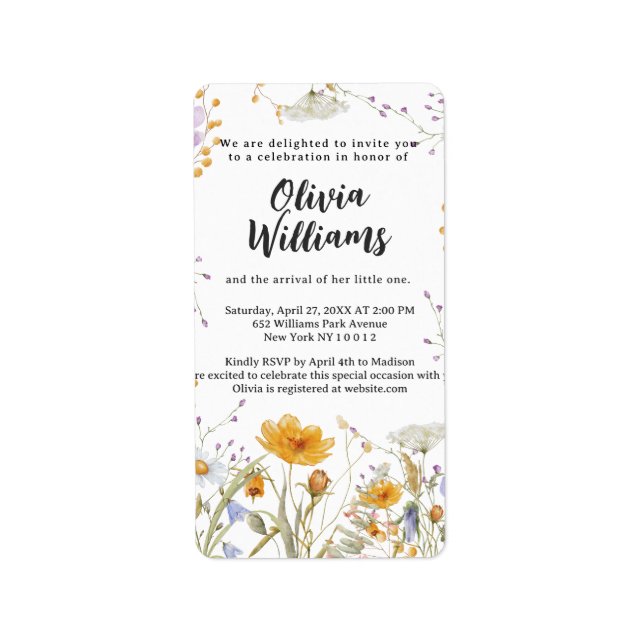 Mint wildflower spring floral Baby Shower  Label (Front)