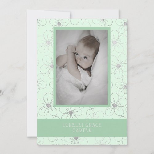 Mint Wildflowers Silver Photo Naming Ceremony Note Card