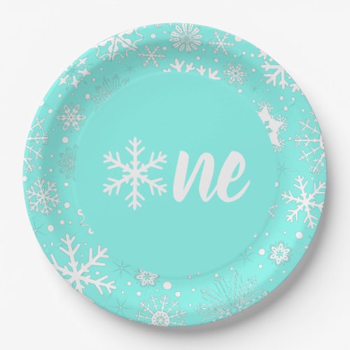 Mint Winter First Birthday Snowflake One Plates