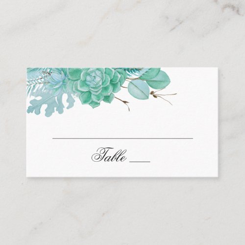 Mint winter floral wedding Watercolor succulents Place Card