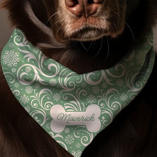 Mint Winter Holiday Snowflake Swirl Pattern Dog Bandana